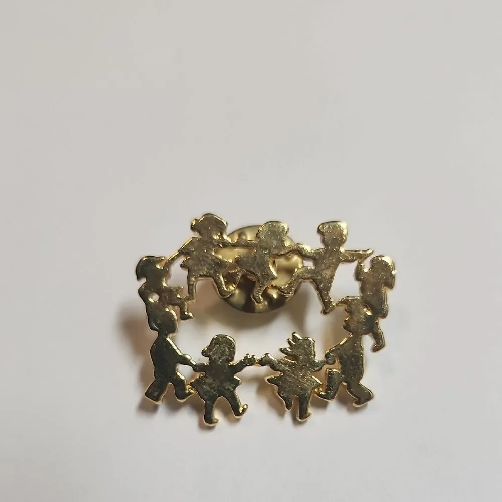 Vintage CTPM Signed Gold-Tone Kids Ring Around The Rosie Brooch